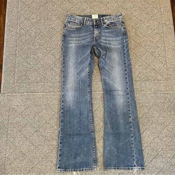 H&M LOGG Bootcut Jeans Womens Size 29 Blue Distressed Stretch Pockets - Picture 1 of 10